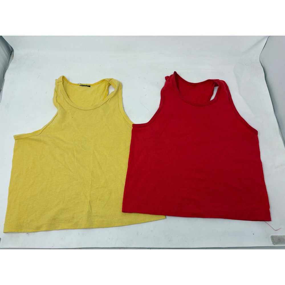 Unbranded Kids Solid Red and Yellow Sleeveless Cotton Tank Tops Set Size M